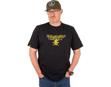 BLACK CAT Schwarzes T-Shirt mit Distressed-Logo